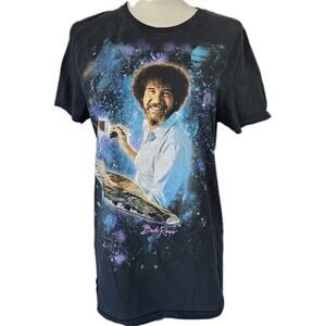 Retro Bob Ross Painting The Galaxy Relaxed Fit Cotton Graphic T Shirt Top Sz M